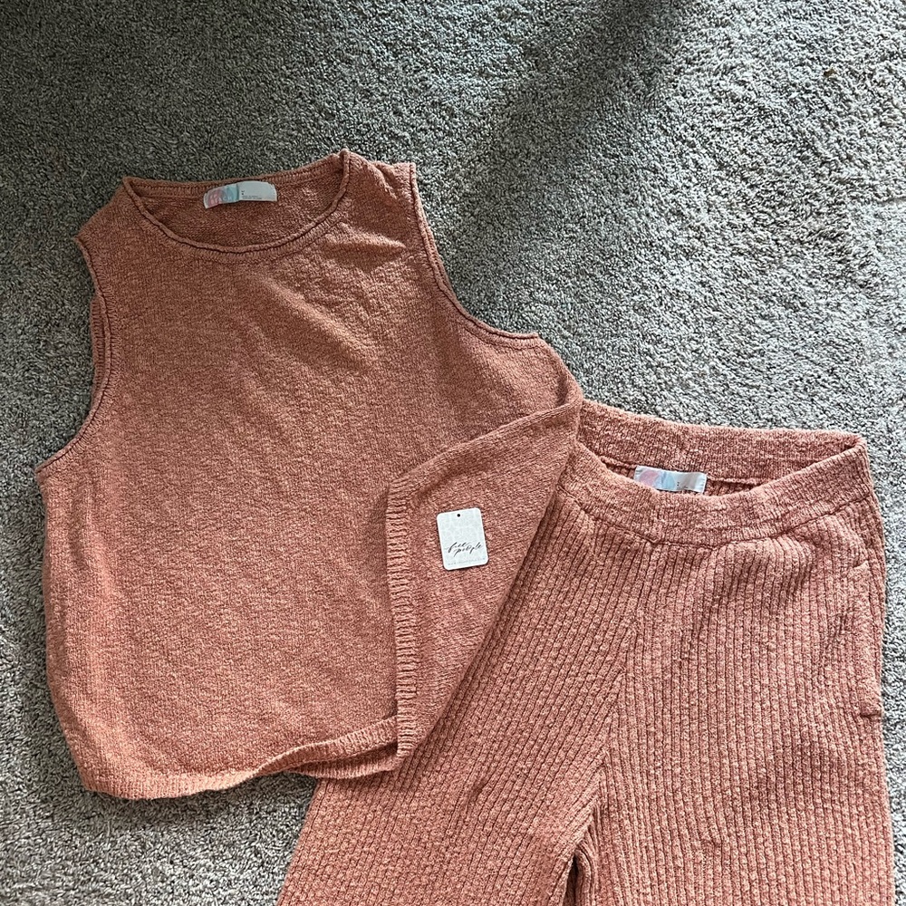 NWT Free People Beach Peach Knit Tank and Wide Leg Pants Set
